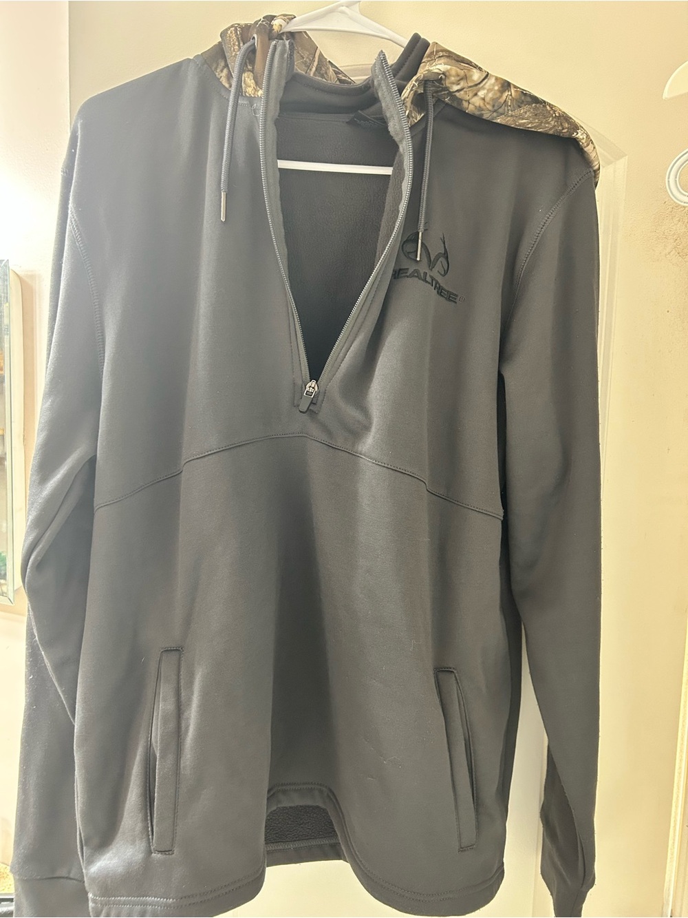 Realtree Black Hoodie with Camo Hood Trim and Half-Zip